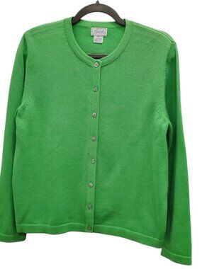 Foxcroft Women's Vintage Lime Neon Green 100% Cotton Shell Button Cardigan Sz S